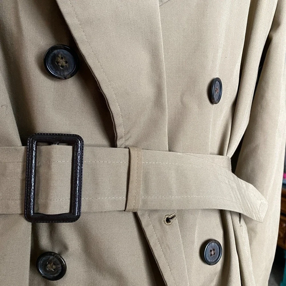 VTG Designer Trench Clarendon Cloth Tan Khaki Double Breasted Belted Coat Sz 42